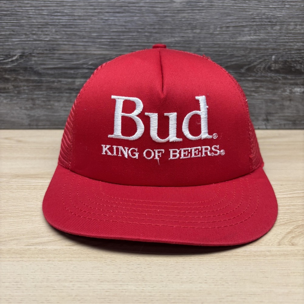 Vintage Budweiser Hat Cap Snap Back Red Trucker USA Embroidered King of Beers